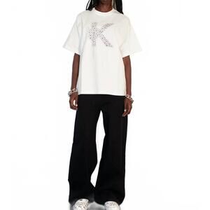 NEW KNOTWTR rhinestone short sleeve k-shirt in white